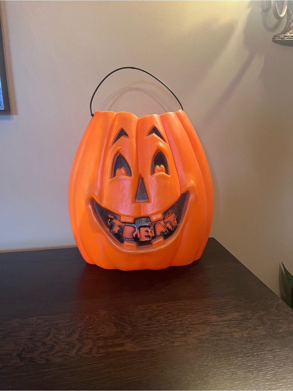Rare Vintage Halloween Blow Mold Pumpkin Candy Bucket Pail Trick or Treat JOL